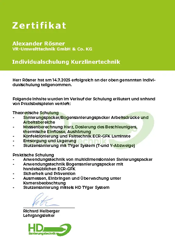 zertifikat 2025 VR Umwelttechnik Rösner