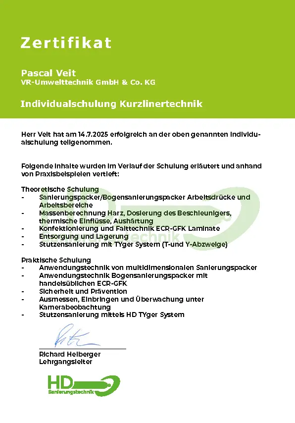 zertifikat 2025 VR Umwelttechnik Veit